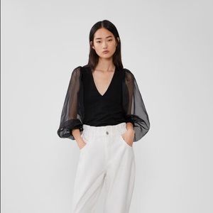 Zara black sheet puff sleeve top sz M